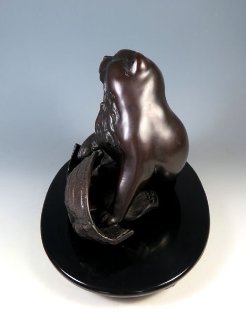 ANTIQUE JAPANESE BRONZE AKITA PUPPY DOG OKIMONO - ADDITIONAL PHOTO 3