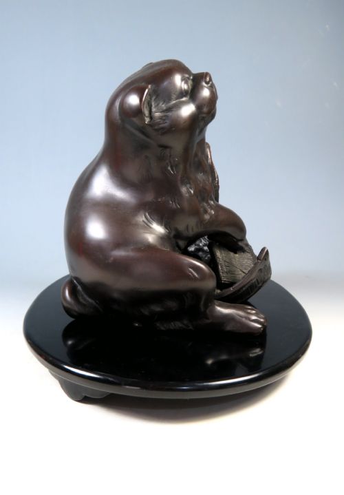 ANTIQUE JAPANESE BRONZE AKITA PUPPY DOG OKIMONO - ADDITIONAL PHOTO 5