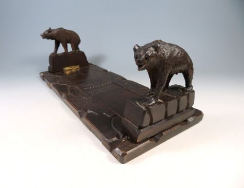 antique black forest carved wood bear book slide - CATEGORY: ANTIQUE MISCELLANEOUS - DATED 1890
