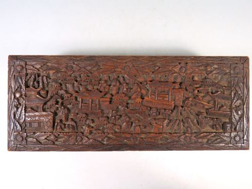 ANTIQUE CHINESE CARVED BOXWOOD GLOVE BOX - ADDITIONAL PHOTO 1