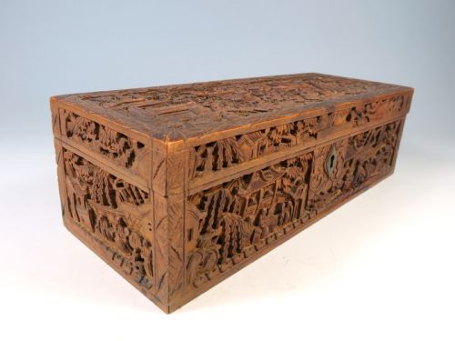 ANTIQUE CHINESE CARVED BOXWOOD GLOVE BOX - ADDITIONAL PHOTO 2
