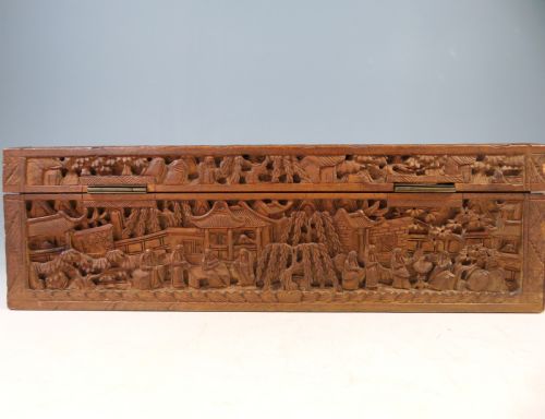 ANTIQUE CHINESE CARVED BOXWOOD GLOVE BOX - ADDITIONAL PHOTO 3
