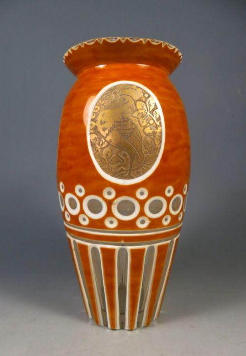 ANTIQUE HAIDA CARAMEL CUT GLASS ART DECO VASE - ADDITIONAL PHOTO 2