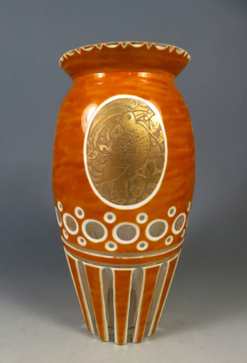 ANTIQUE HAIDA CARAMEL CUT GLASS ART DECO VASE - ADDITIONAL PHOTO 3