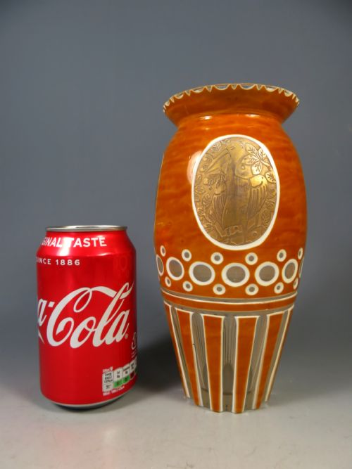 ANTIQUE HAIDA CARAMEL CUT GLASS ART DECO VASE - ADDITIONAL PHOTO 7