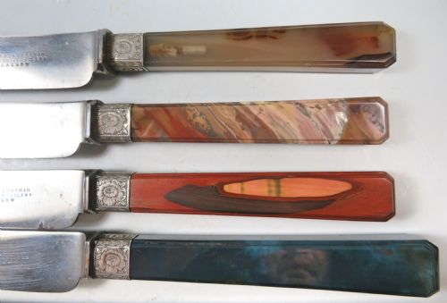 SET 6 ANTIQUE HARDSTONE SILVER CUTLERY AGATE BLOODSTONE HILLARD CHAPMAN - ADDITIONAL PHOTO 2