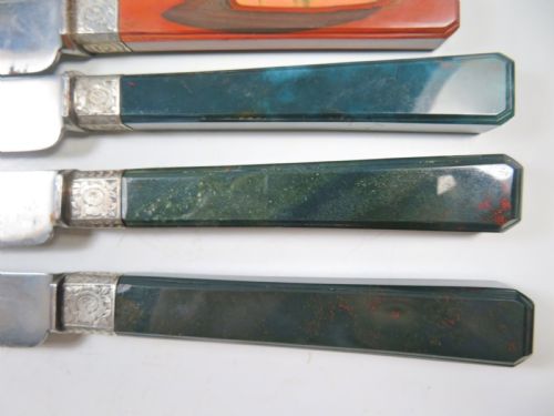 SET 6 ANTIQUE HARDSTONE SILVER CUTLERY AGATE BLOODSTONE HILLARD CHAPMAN - ADDITIONAL PHOTO 3