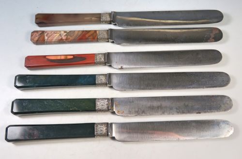 SET 6 ANTIQUE HARDSTONE SILVER CUTLERY AGATE BLOODSTONE HILLARD CHAPMAN - ADDITIONAL PHOTO 5