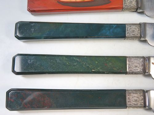 SET 6 ANTIQUE HARDSTONE SILVER CUTLERY AGATE BLOODSTONE HILLARD CHAPMAN - ADDITIONAL PHOTO 7