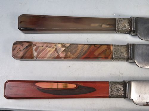 SET 6 ANTIQUE HARDSTONE SILVER CUTLERY AGATE BLOODSTONE HILLARD CHAPMAN - ADDITIONAL PHOTO 8