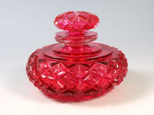 antique thomas webb cranberry cut glass scent bottle - CATEGORY: ANTIQUE GLASS - DATED 1880