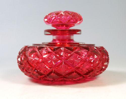 ANTIQUE THOMAS WEBB CRANBERRY CUT GLASS SCENT BOTTLE - ADDITIONAL PHOTO 3