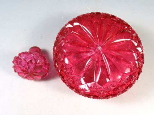 ANTIQUE THOMAS WEBB CRANBERRY CUT GLASS SCENT BOTTLE - ADDITIONAL PHOTO 6