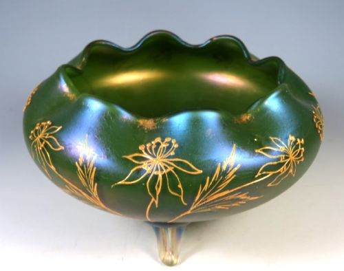 ANTIQUE LOETZ ARCADIA GLASS FOOTED BOWL WITH GILT DECORATION - ADDITIONAL PHOTO 1