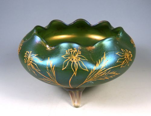 ANTIQUE LOETZ ARCADIA GLASS FOOTED BOWL WITH GILT DECORATION - ADDITIONAL PHOTO 2