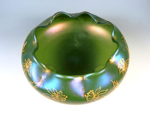 ANTIQUE LOETZ ARCADIA GLASS FOOTED BOWL WITH GILT DECORATION - ADDITIONAL PHOTO 5
