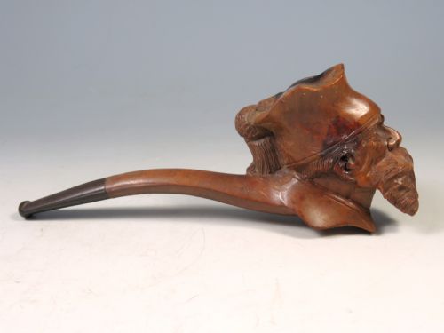 antique hand carved wood smoking pipe bearded man - CATEGORY: ANTIQUE MISCELLANEOUS - DATED 1890