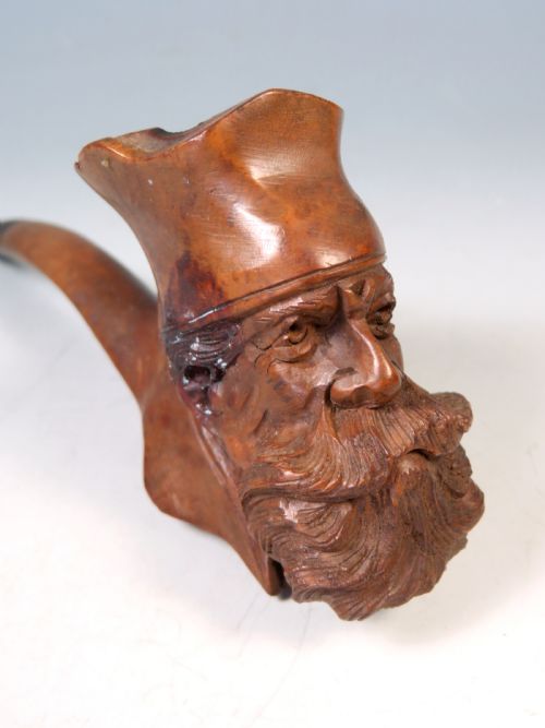 ANTIQUE HAND CARVED WOOD SMOKING PIPE BEARDED MAN - ADDITIONAL PHOTO 1