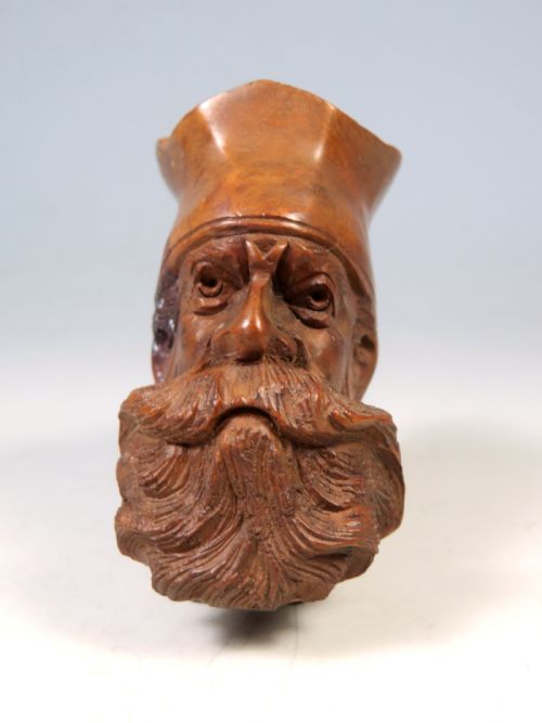 ANTIQUE HAND CARVED WOOD SMOKING PIPE BEARDED MAN - ADDITIONAL PHOTO 2