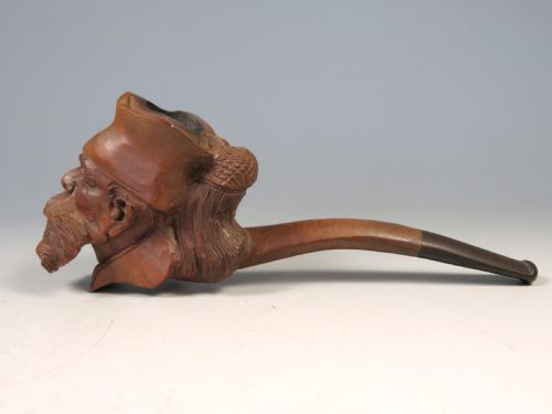 ANTIQUE HAND CARVED WOOD SMOKING PIPE BEARDED MAN - ADDITIONAL PHOTO 4