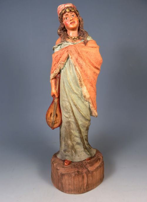 ANTIQUE AUSTRIAN TERRACOTTA FIGURINE OF A GYPSY GIRL - ADDITIONAL PHOTO 1