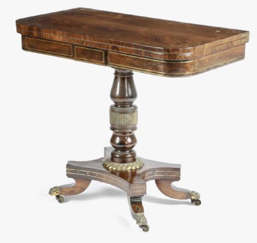 PERIOD REGENCY ROSEWOOD AND BRASS MOUNTEDWITH GILDING CARD TABLE - ADDITIONAL PHOTO 1