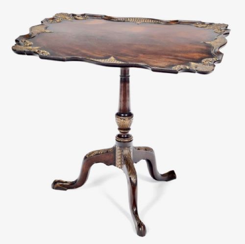 Rare 19th Century Parcel Gilt and Carved Mahogany Tilt Top Tripod Table