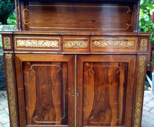 SMALL ROSEWOOD CHIFFONIER INLAID WITH BRASS - ADDITIONAL PHOTO 1