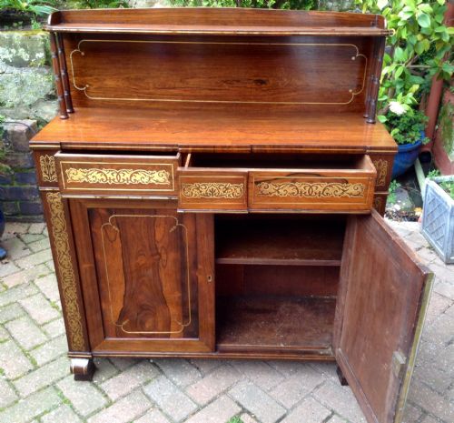 SMALL ROSEWOOD CHIFFONIER INLAID WITH BRASS - ADDITIONAL PHOTO 3