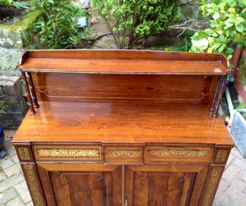 SMALL ROSEWOOD CHIFFONIER INLAID WITH BRASS - ADDITIONAL PHOTO 4