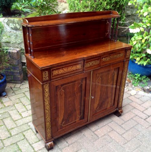 SMALL ROSEWOOD CHIFFONIER INLAID WITH BRASS - ADDITIONAL PHOTO 6