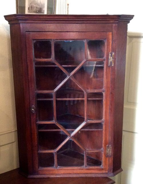 georgian oak glazed corner cupborad - CATEGORY: ANTIQUE CUPBOARDS - DATED 1750