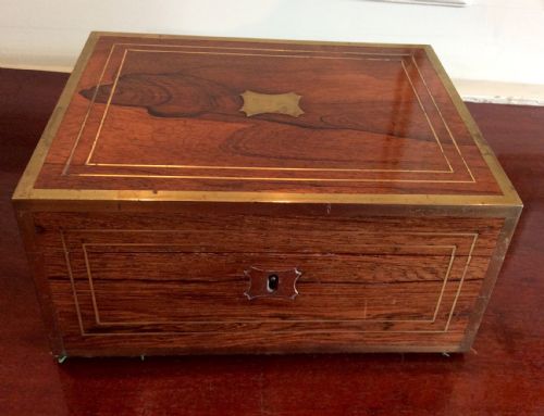 rosewood brass bound and inlaid jewellery box - CATEGORY: ANTIQUE BOXES - DATED 19TH CENTURY