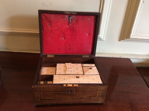 ROSEWOOD BRASS BOUND AND INLAID JEWELLERY BOX - ADDITIONAL PHOTO 1
