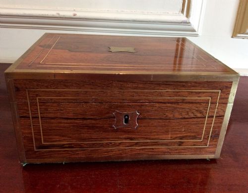 ROSEWOOD BRASS BOUND AND INLAID JEWELLERY BOX - ADDITIONAL PHOTO 3
