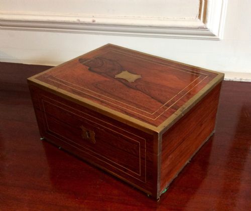 ROSEWOOD BRASS BOUND AND INLAID JEWELLERY BOX - ADDITIONAL PHOTO 4