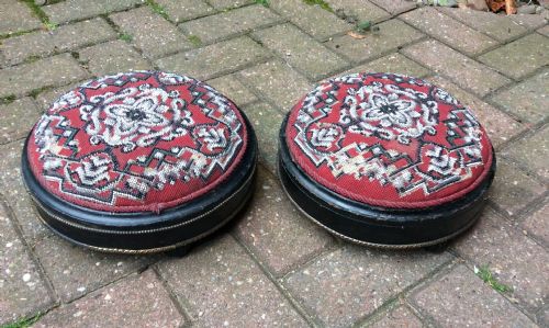 pair of berlin work beaded victorian footstools - CATEGORY: ANTIQUE STOOLS - DATED VICTORIAN