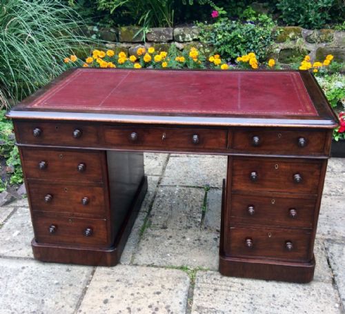 walnut pedestal desk of good deep proportions - CATEGORY: ANTIQUE DESKS - DATED VICTORIAN