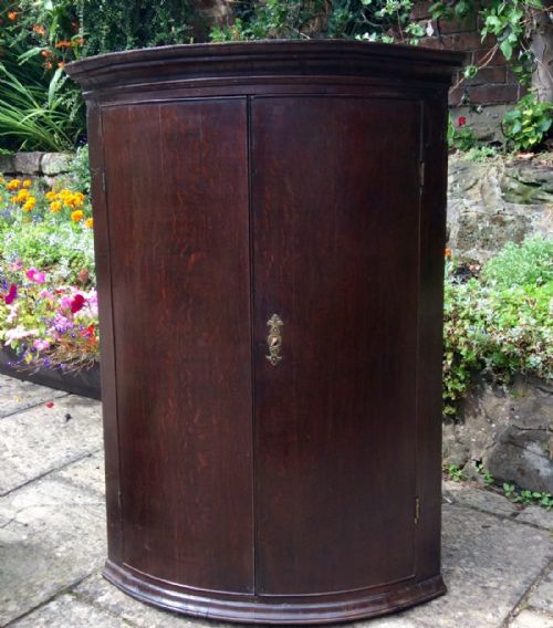 georgian oak bow front corner cupboard - CATEGORY: ANTIQUE CUPBOARDS - DATED GEORGIAN