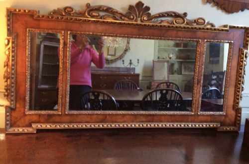 VICTORIAN WALNUT AND PARCEL GILT OVERMANTLE MIRROR - ADDITIONAL PHOTO 1