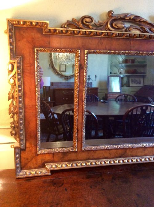 VICTORIAN WALNUT AND PARCEL GILT OVERMANTLE MIRROR - ADDITIONAL PHOTO 3