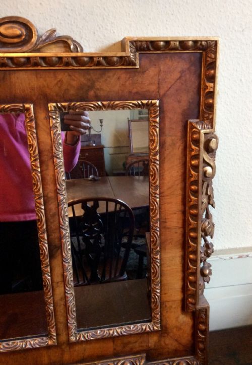 VICTORIAN WALNUT AND PARCEL GILT OVERMANTLE MIRROR - ADDITIONAL PHOTO 4