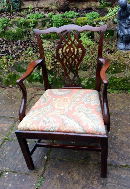 chippendale period mahogany carver elbow or desk chair - CATEGORY: ANTIQUE CHAIRS - DATED GEORGIAN