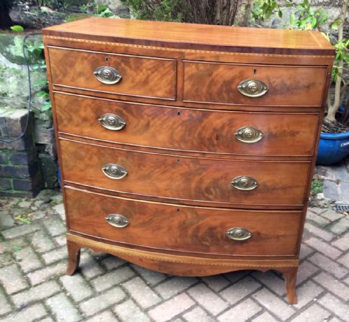 georgian bow front mahogany chest of drawers - CATEGORY: ANTIQUE CHEST OF DRAWERS - DATED 1800