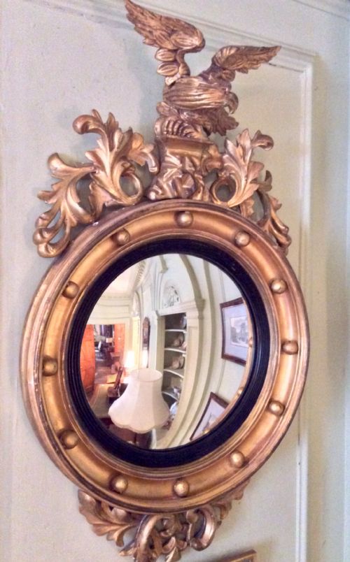 regency giltwood eagle convex mirror - CATEGORY: ANTIQUE MIRRORS - DATED REGENCY