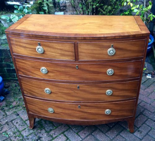 regency bow front mahogany chest of drawers - CATEGORY: ANTIQUE CHEST OF DRAWERS - DATED REGENCY