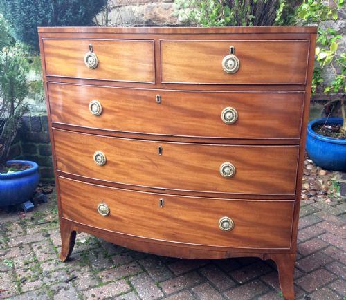 REGENCY BOW FRONT MAHOGANY CHEST OF DRAWERS - ADDITIONAL PHOTO 3