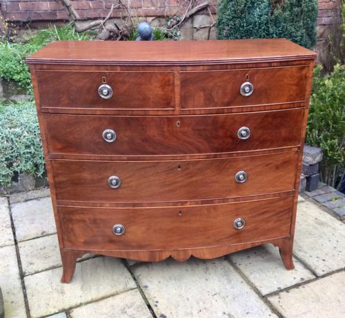 mahogany bow fronted chest of drawers - CATEGORY: ANTIQUE CHEST OF DRAWERS - DATED REGENCY