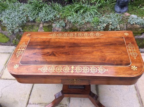 REGENCY ROSEWOOD BRASS INLAID CARD TABLE - ADDITIONAL PHOTO 3