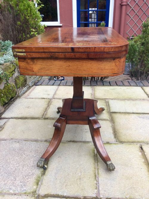 REGENCY ROSEWOOD BRASS INLAID CARD TABLE - ADDITIONAL PHOTO 4